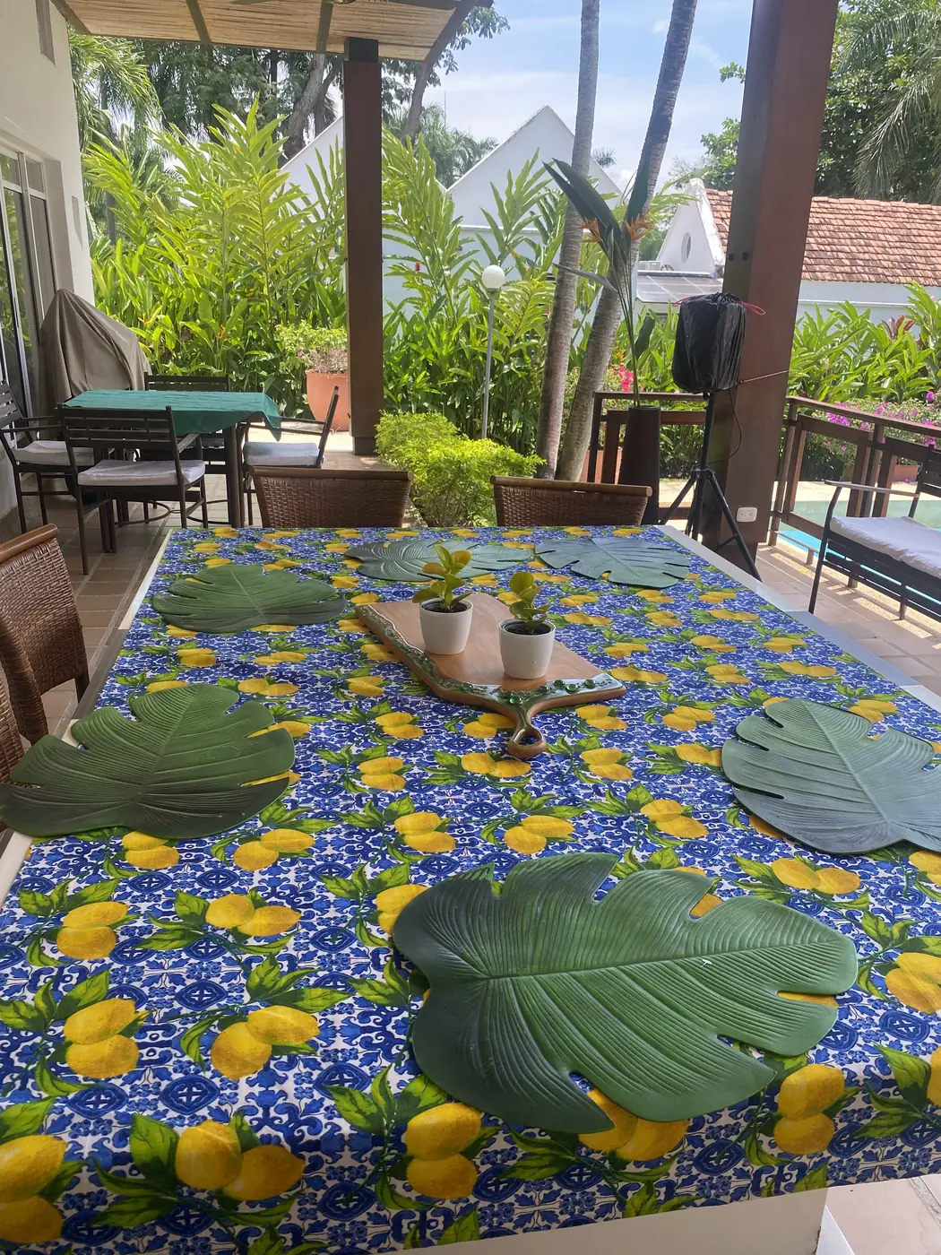 Mesa en la terraza, con vista al jardín